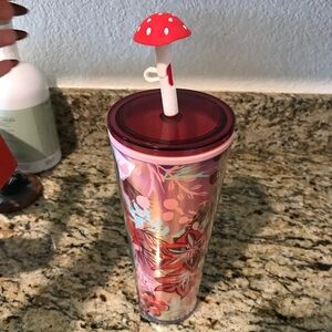 Starbucks Floral Tumbler with Red Mushroom Straw